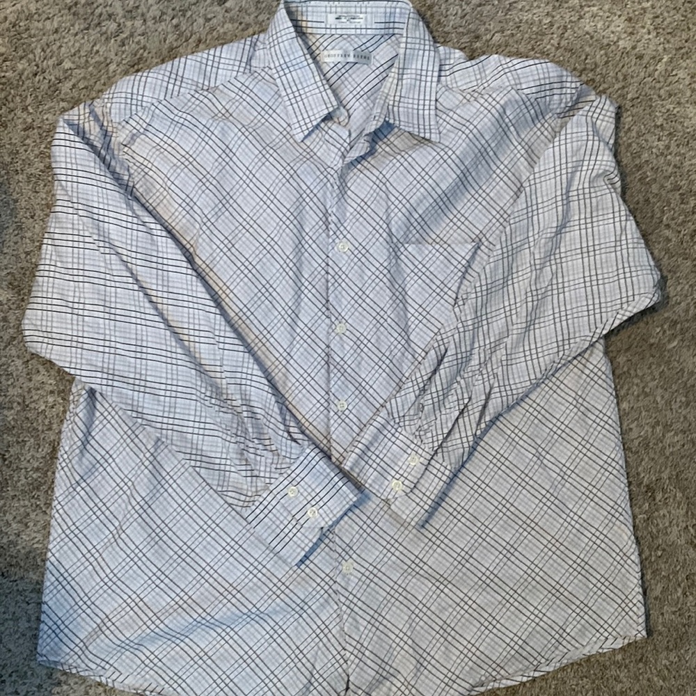 Geoffrey Beene Mens Long Sleeve Dress Shirt White With Black Strips XL